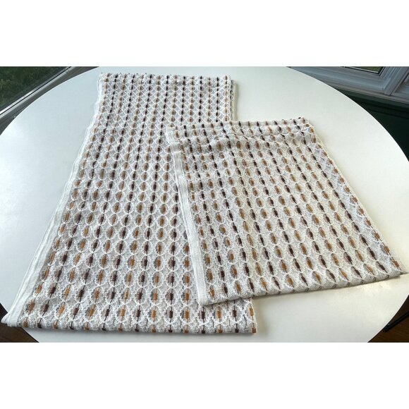 Vintage 70s curtain, white brown stripes, net woven mesh, rod head panel, for 1 - Picture 9 of 10